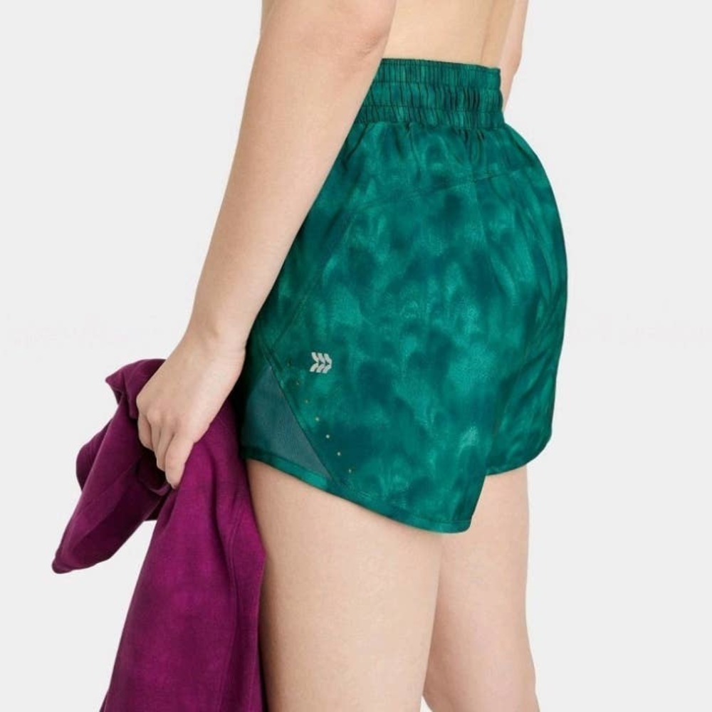 NEW All In Motion Mid Rise Run Short Women's S Mottled Green 3" Inseam NWT